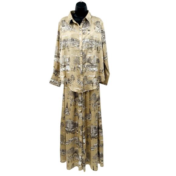 Aakaa tan satin cottage core two piece set - Picture 1 of 6